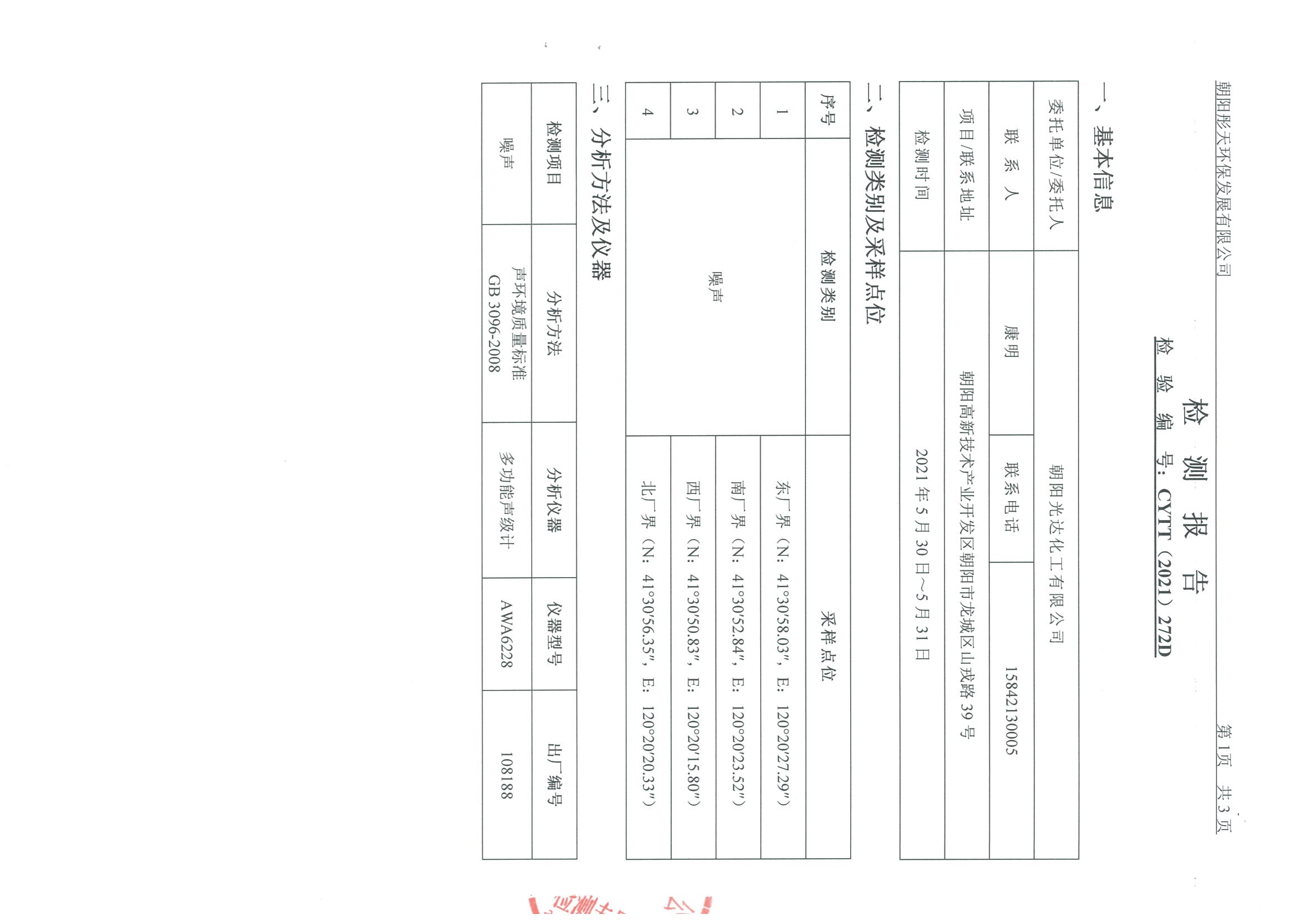 光達化工環(huán)境空氣、噪聲、地下水監(jiān)測數(shù)據(jù)